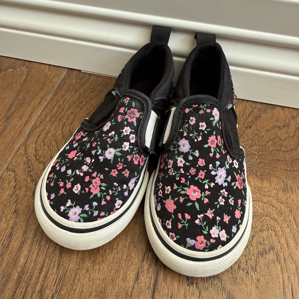 Vans Kids Black Floral Slip-On Sneakers